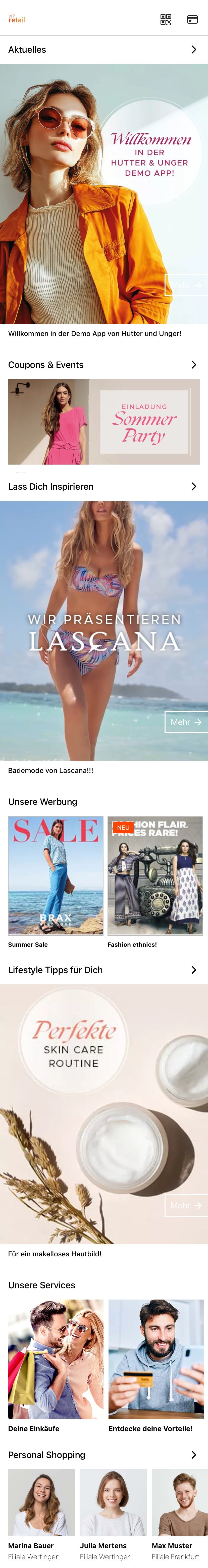 Screenshot der Hutter & Unger App