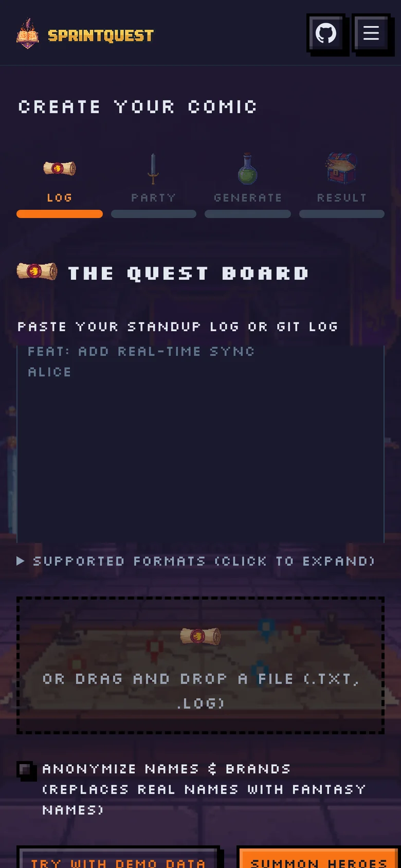 Quest Board auf dem Smartphone
